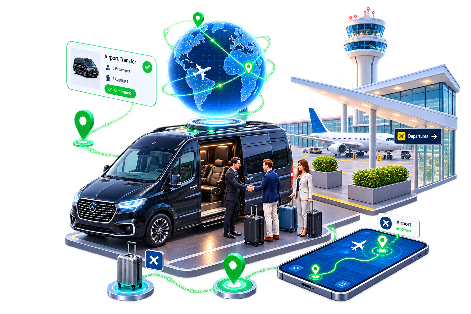 Transfer ve turizm taşımacılığı illüstrasyonu